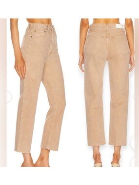 RE/DONE 70s Ultra High-Rise Stove Pipe Straight Leg Jeans in Beige Khaki
